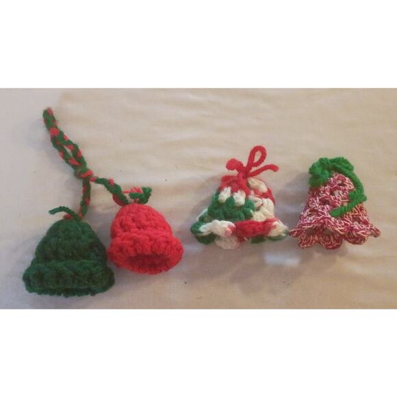 Lot of 4 Crochet Handmade Jingle Bell Christmas Holiday Tree Ornaments - Picture 1 of 5